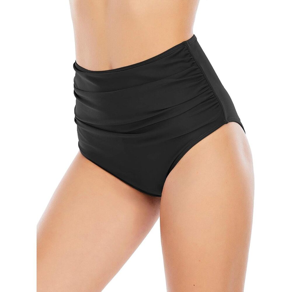 High Waisted Bikini Bottoms Tummy Control Ruched Swim Bottom Black Swimsuits